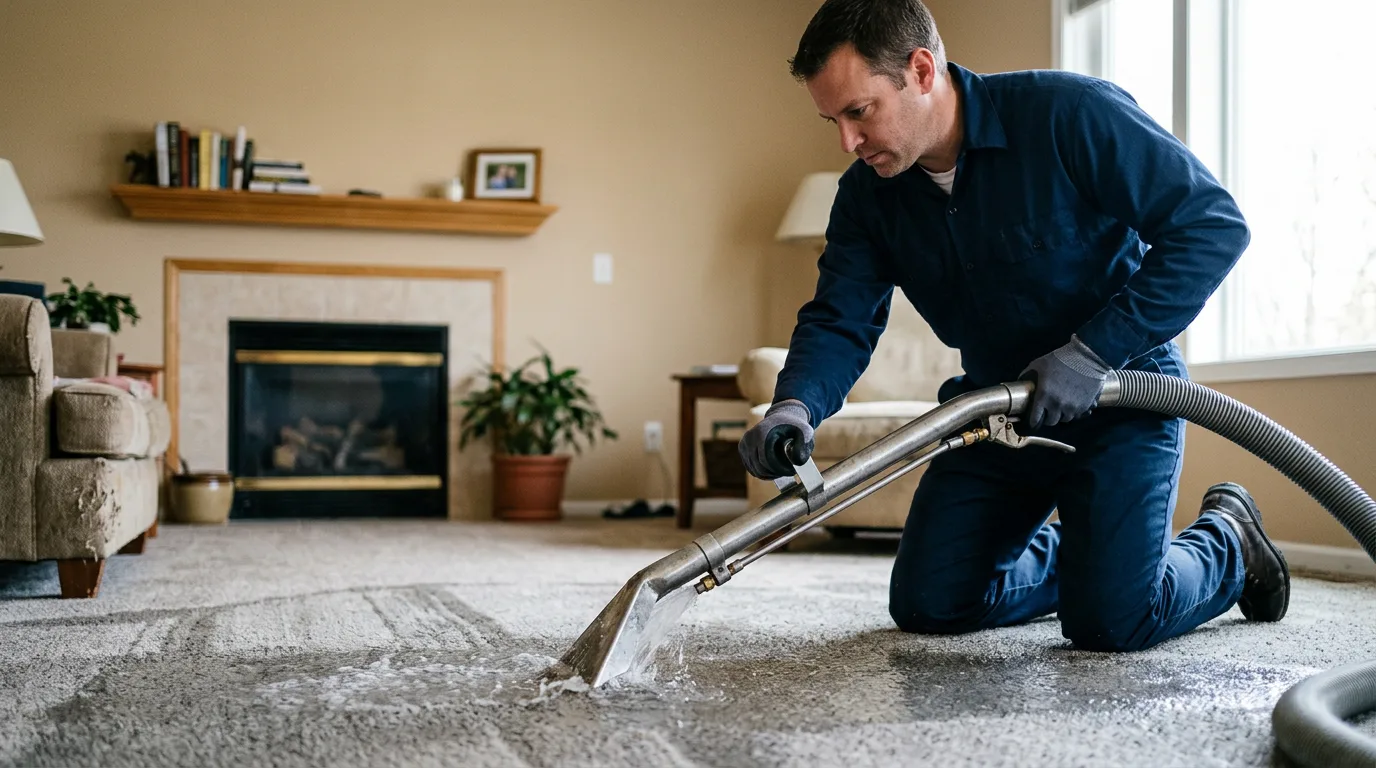 Water damage restoration technician working near Pinckneyville, IL